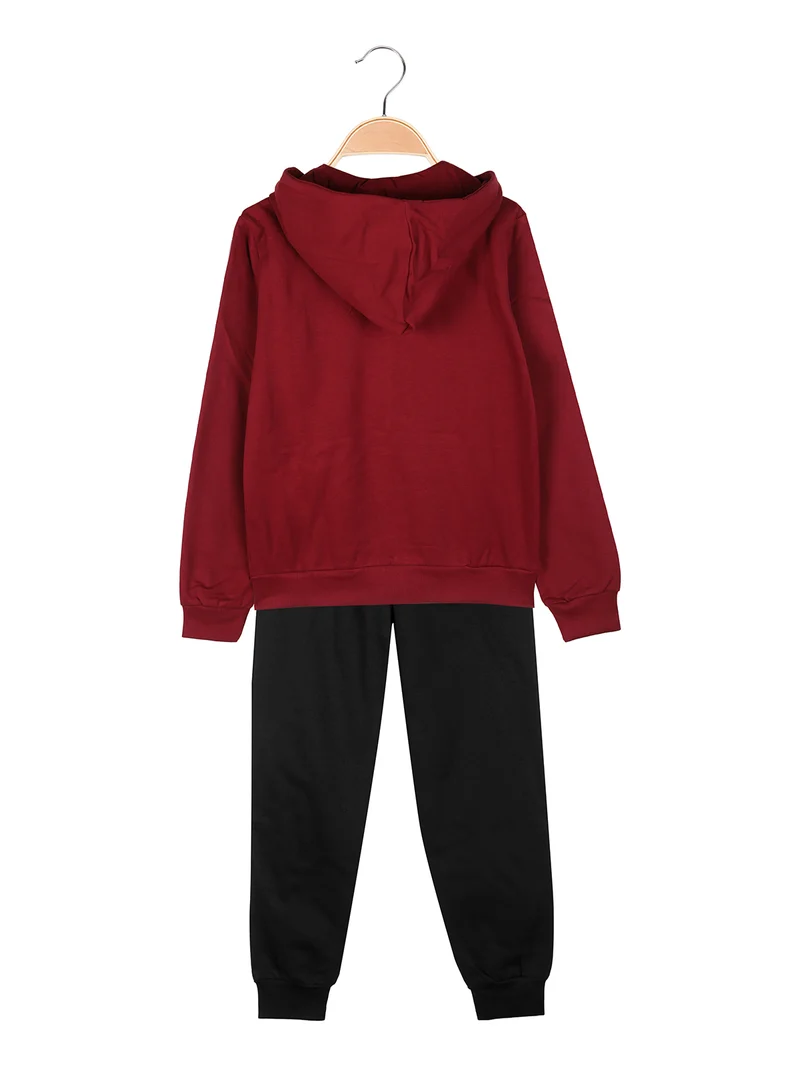 Completo tuta da ragazzo 2 pezzi con cappuccio e zip - bordeaux