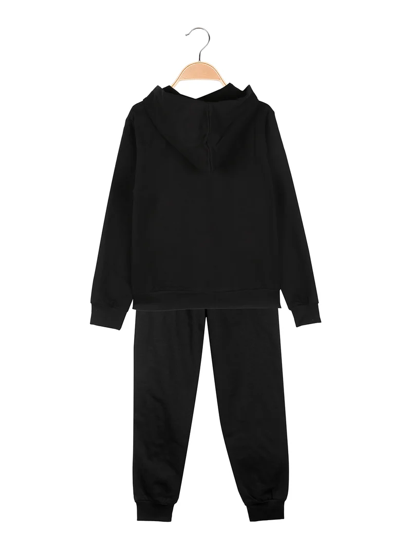 Completo tuta da ragazzo 2 pezzi con cappuccio e zip - nero