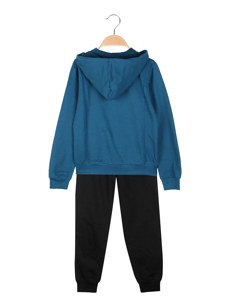 Completo tuta da ragazzo 2 pezzi con cappuccio e zip - ottanio