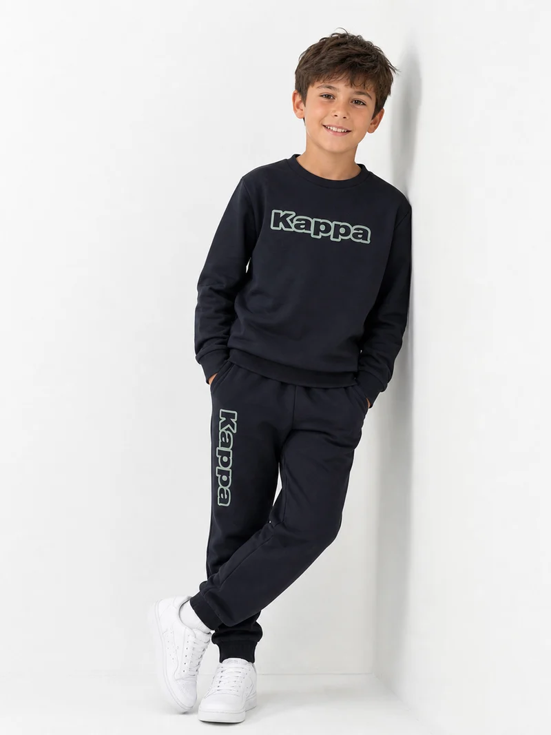 Completo tuta da ragazzo 2 pezzi con felpa girocollo e pantaloni con polsini - blu scuro