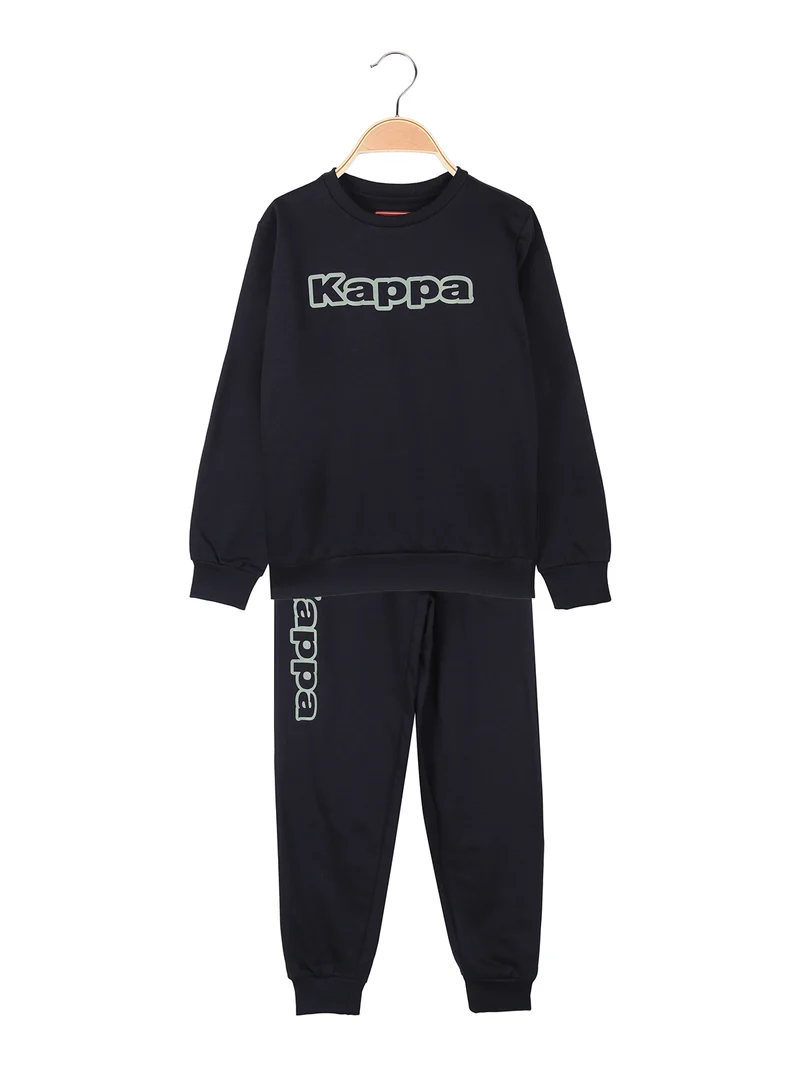 Completo tuta da ragazzo 2 pezzi con felpa girocollo e pantaloni con polsini - blu scuro