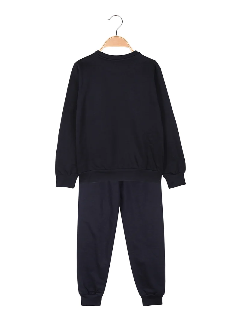 Completo tuta da ragazzo 2 pezzi con felpa girocollo e pantaloni con polsini - blu scuro