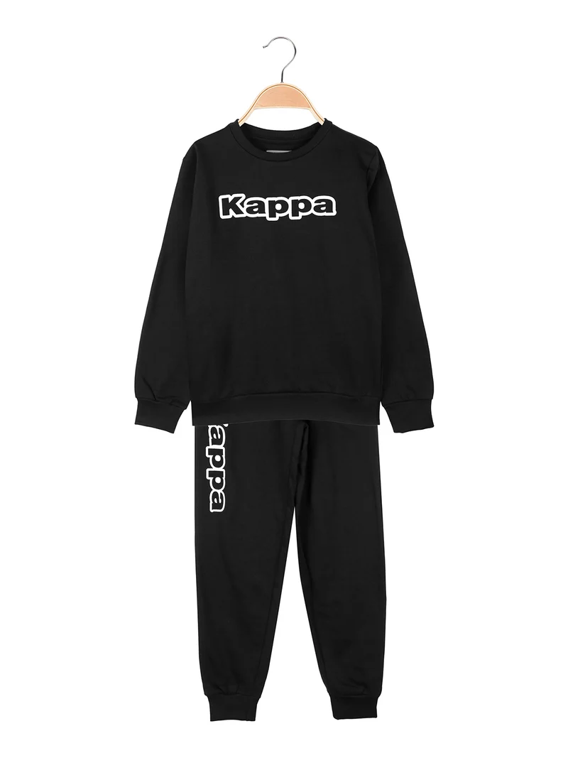 Completo tuta da ragazzo 2 pezzi con felpa girocollo e pantaloni con polsini - nero