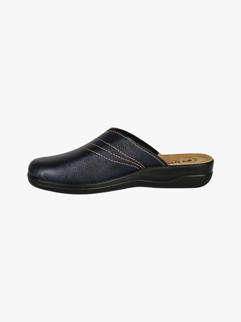 Pantofole donna in ecopelle con ricamo - blu scuro
