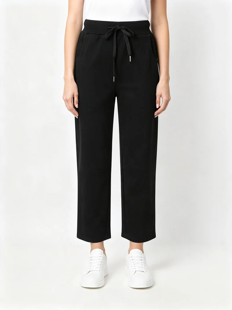 Pantaloni sportivi da donna in cotone con coulisse - nero