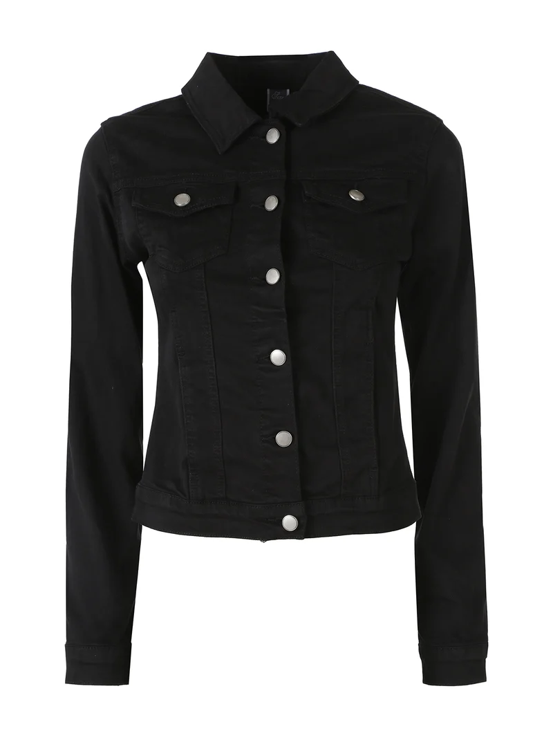 Giacca in jeans da donna con bottoni - nero