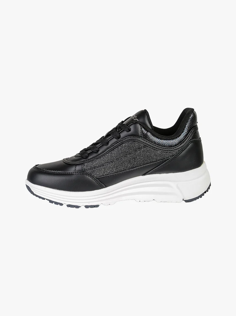 Sneakers donna con zeppa e dettagli glitter - nero