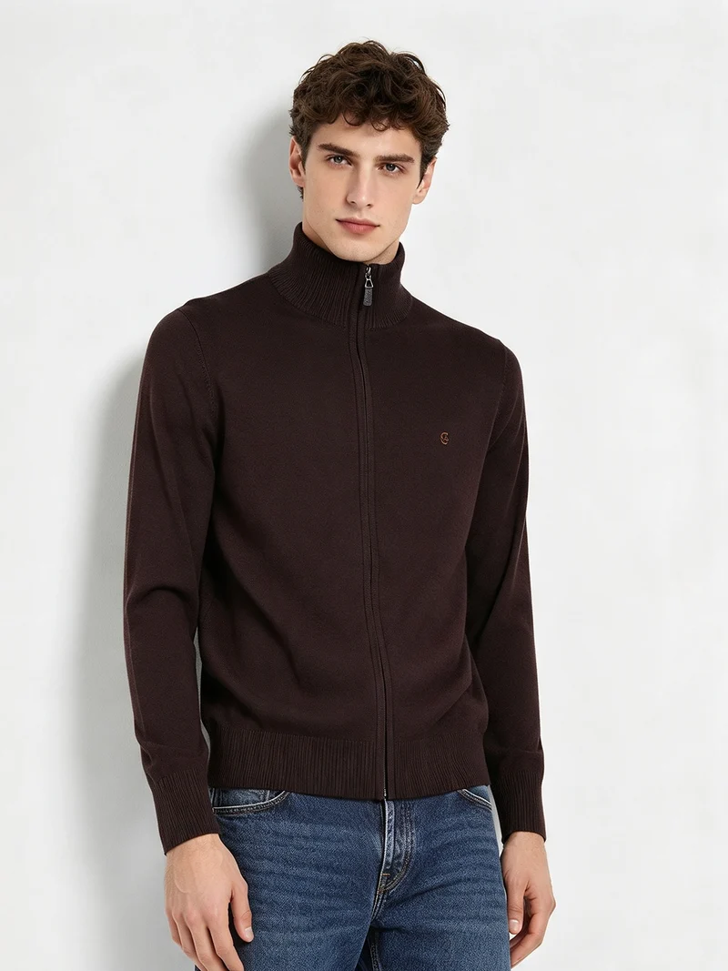 Cardigan uomo in maglia con zip - moro
