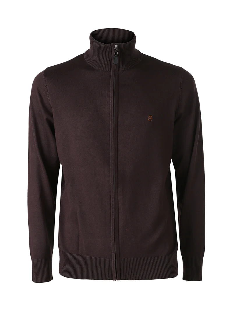 Cardigan uomo in maglia con zip - moro