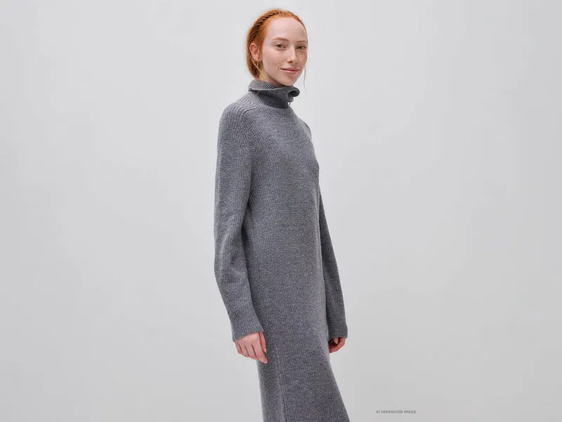 Kleid mit hohem Kragen aus Wollmischstrick