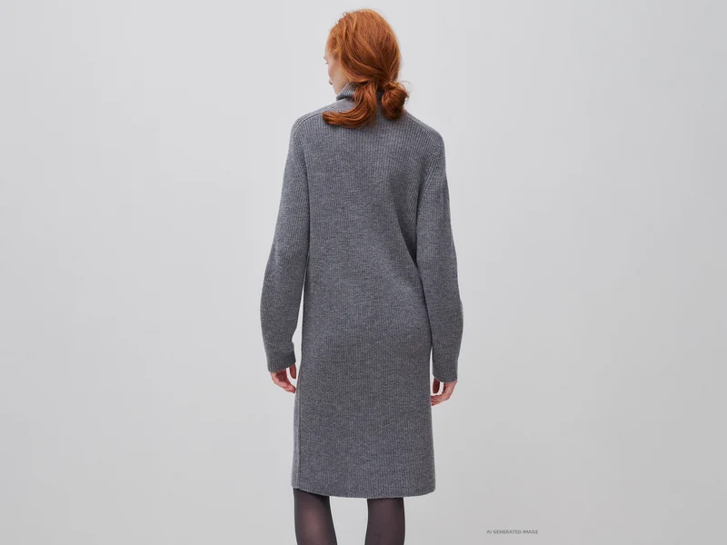 Kleid mit hohem Kragen aus Wollmischstrick