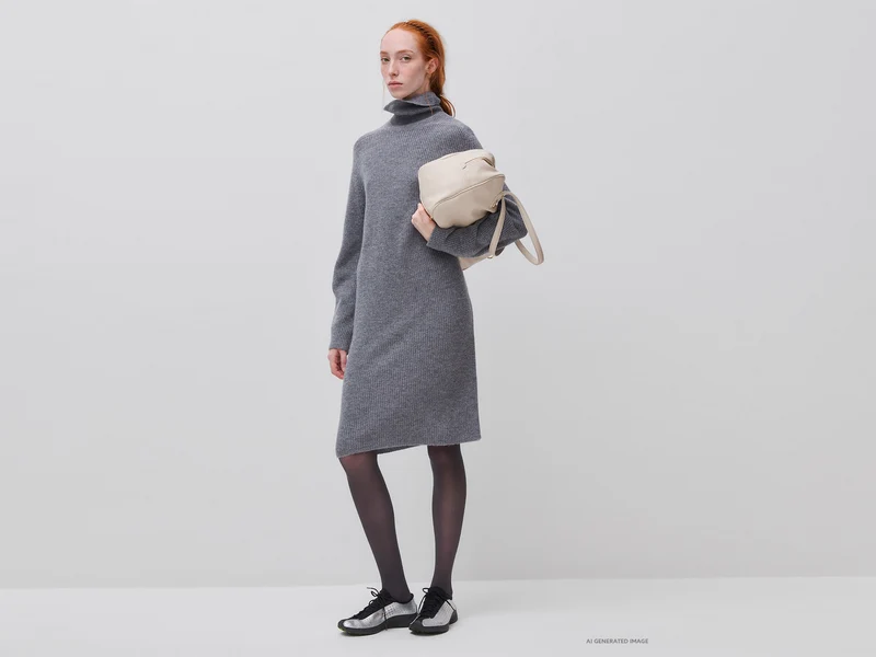 Kleid mit hohem Kragen aus Wollmischstrick