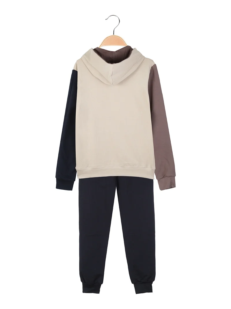 Completo tuta da ragazzo 2 pezzi con cappuccio e interno in caldo cotone - blu scuro