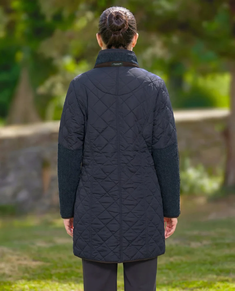 Steppmantel "Gabby" mit Tweed Besatz in navy