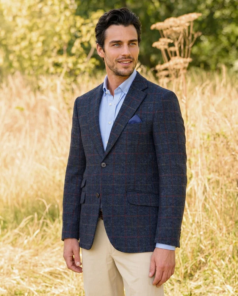 Harris Tweed Sakko "London" in scottish blue