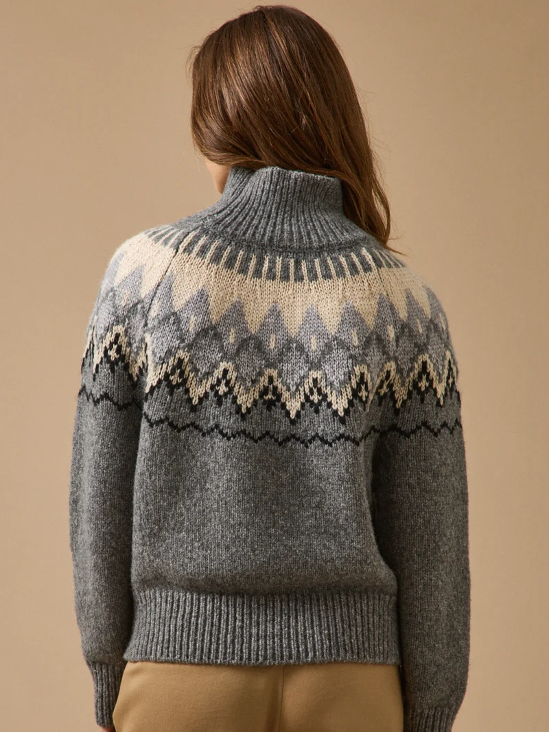 Damenpullover mit Jacquard und Stehkragen aus RWS*-Wolle