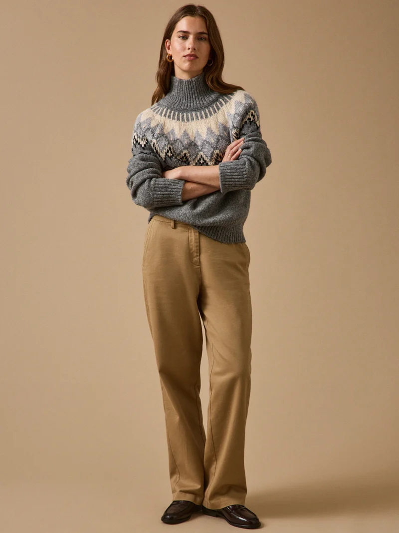 Damenpullover mit Jacquard und Stehkragen aus RWS*-Wolle