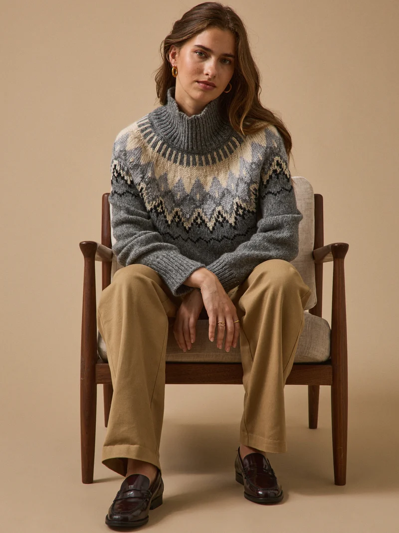 Damenpullover mit Jacquard und Stehkragen aus RWS*-Wolle