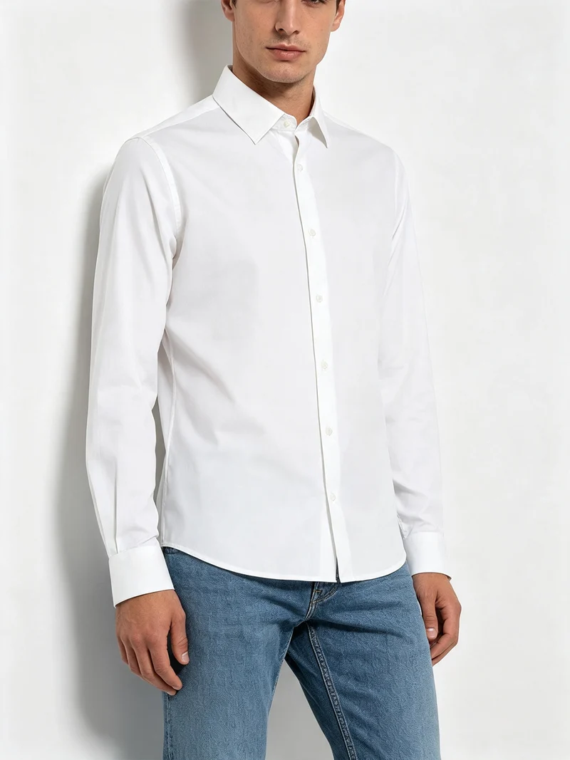 Camicia da uomo a maniche lunghe in cotone - bianco