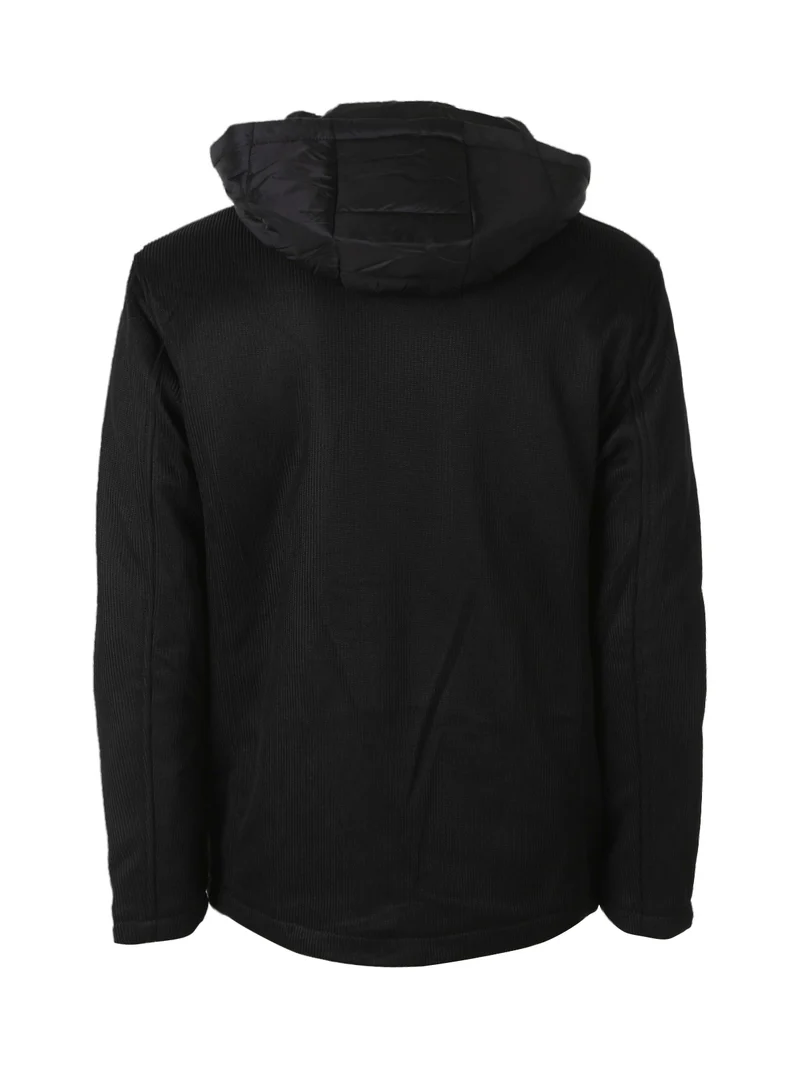 Cappotto da uomo con bottoni doppiopetto e cappuccio removibili - nero