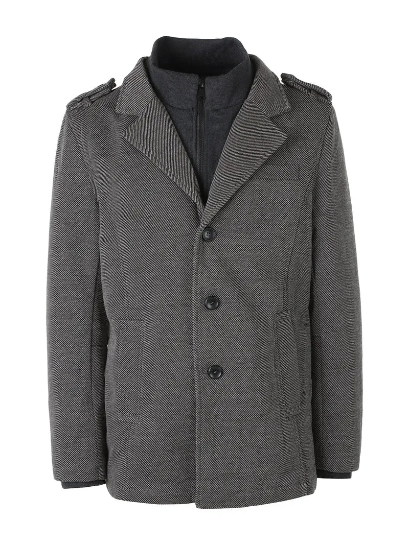 Cappotto da uomo con stampa spigata e interno in ciniglia - grigio scuro