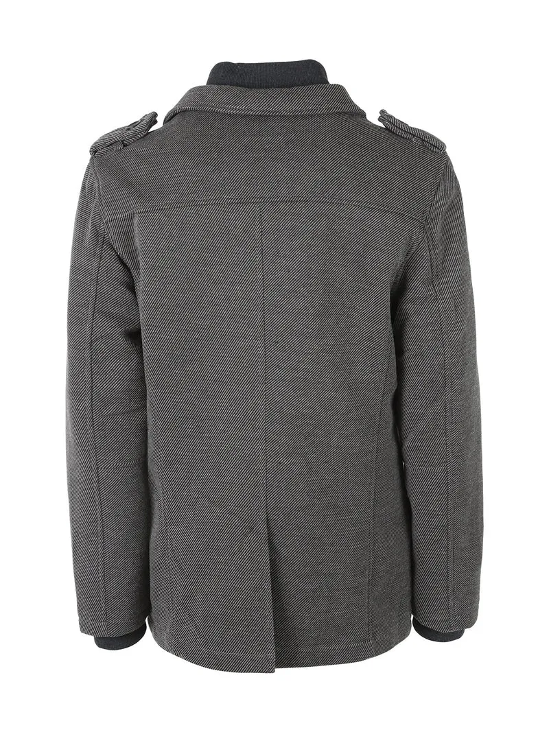 Cappotto da uomo con stampa spigata e interno in ciniglia - grigio scuro