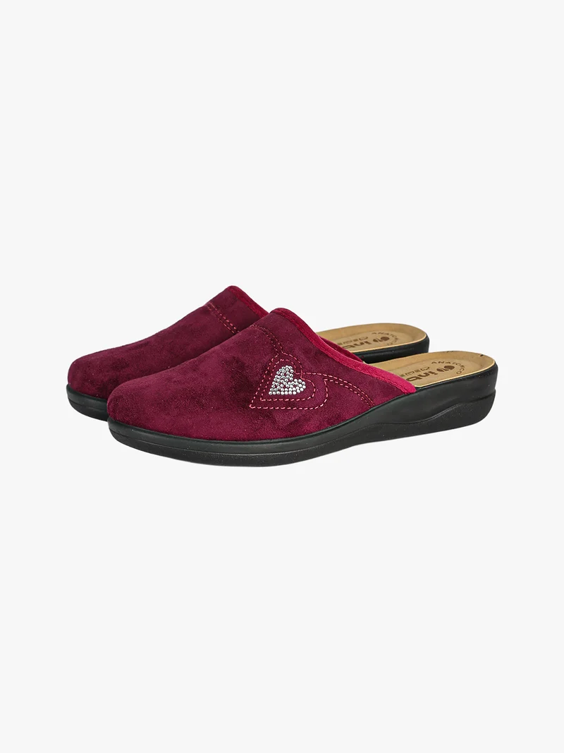 Pantofole donna in velluto con cuore di strass - bordeaux