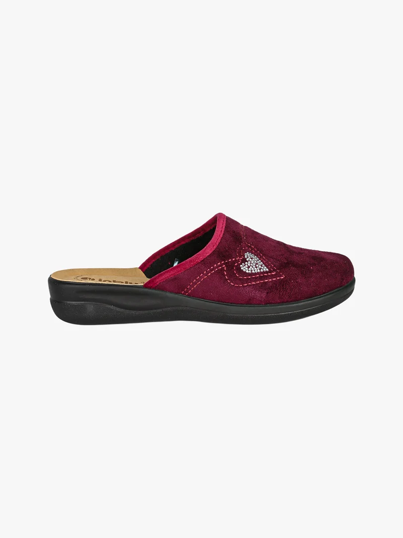 Pantofole donna in velluto con cuore di strass - bordeaux