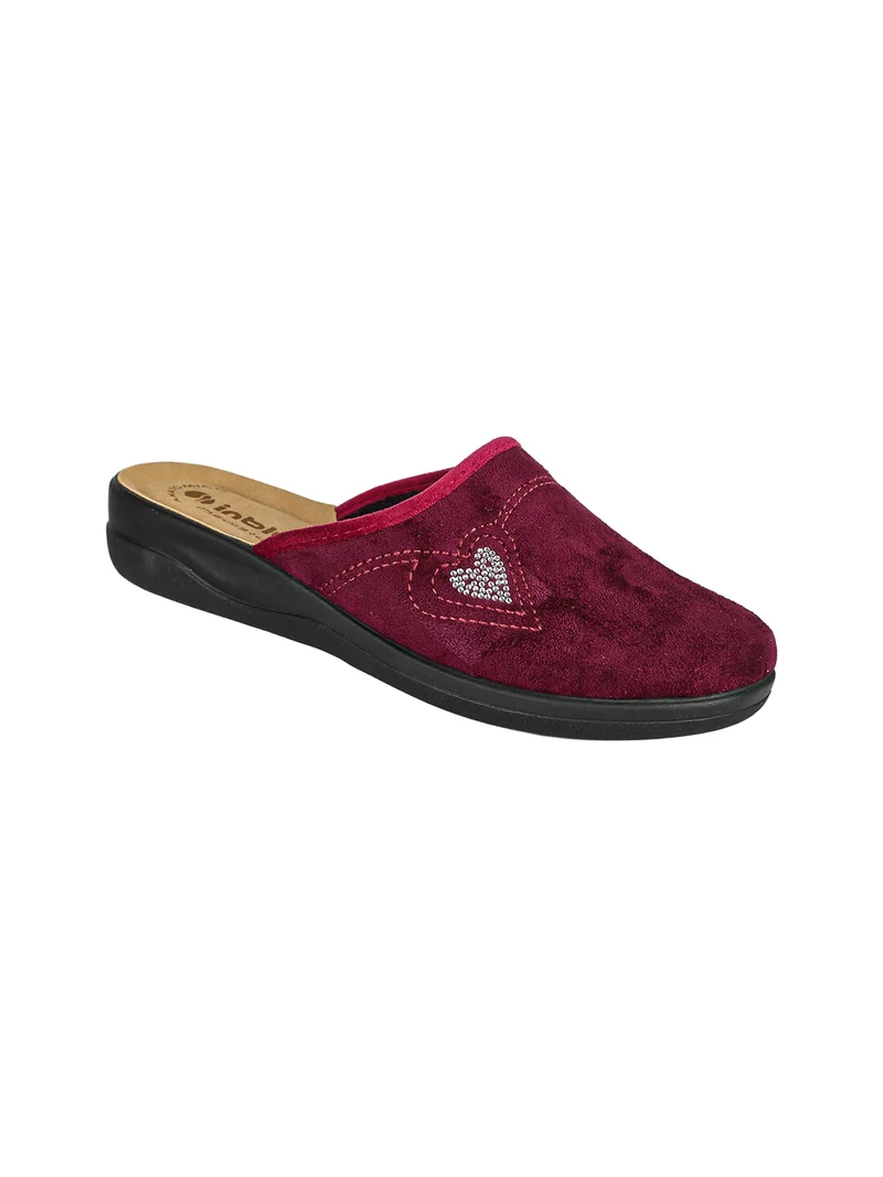Pantofole donna in velluto con cuore di strass - bordeaux
