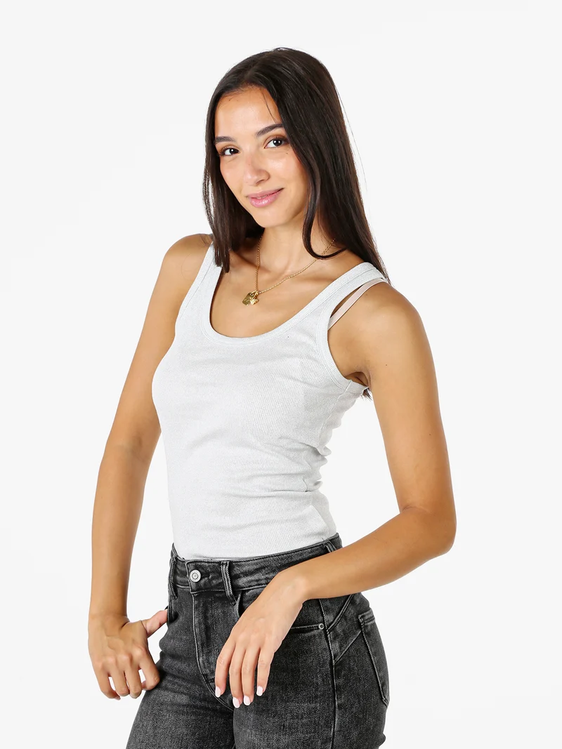 Top girocollo da donna in lurex - perla