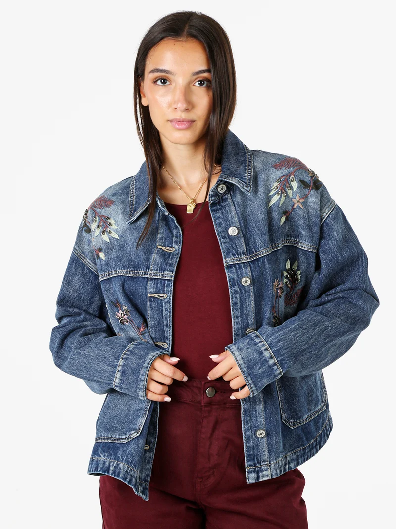 Giacca in jeans oversize da donna con ricami - jeans