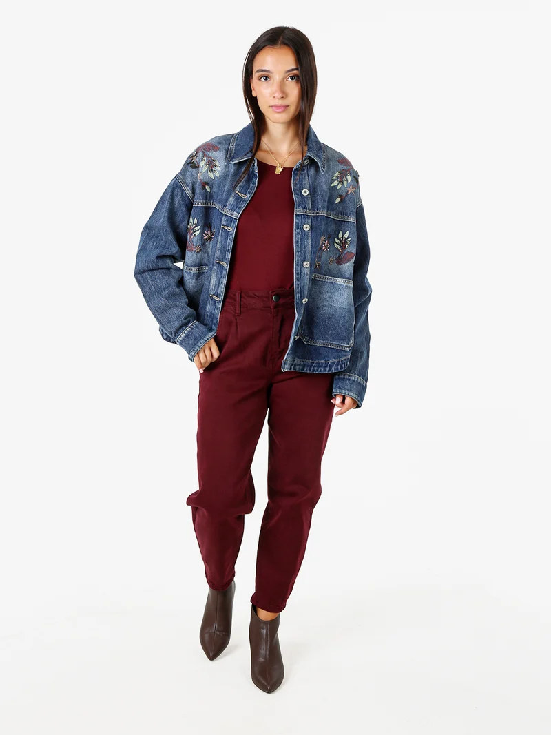 Giacca in jeans oversize da donna con ricami - jeans