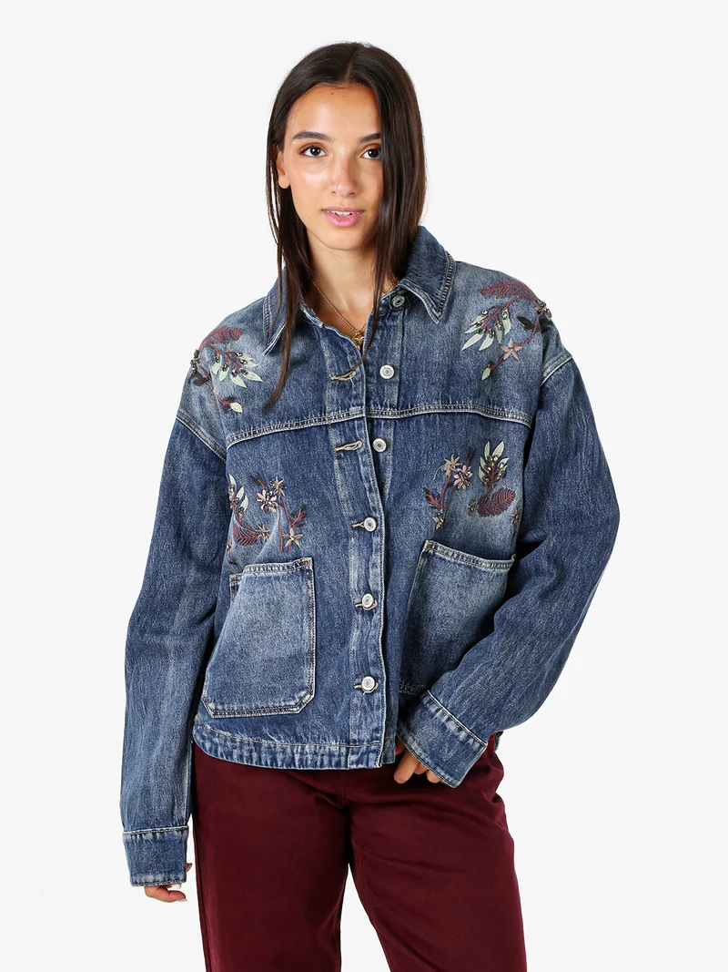 Giacca in jeans oversize da donna con ricami - jeans