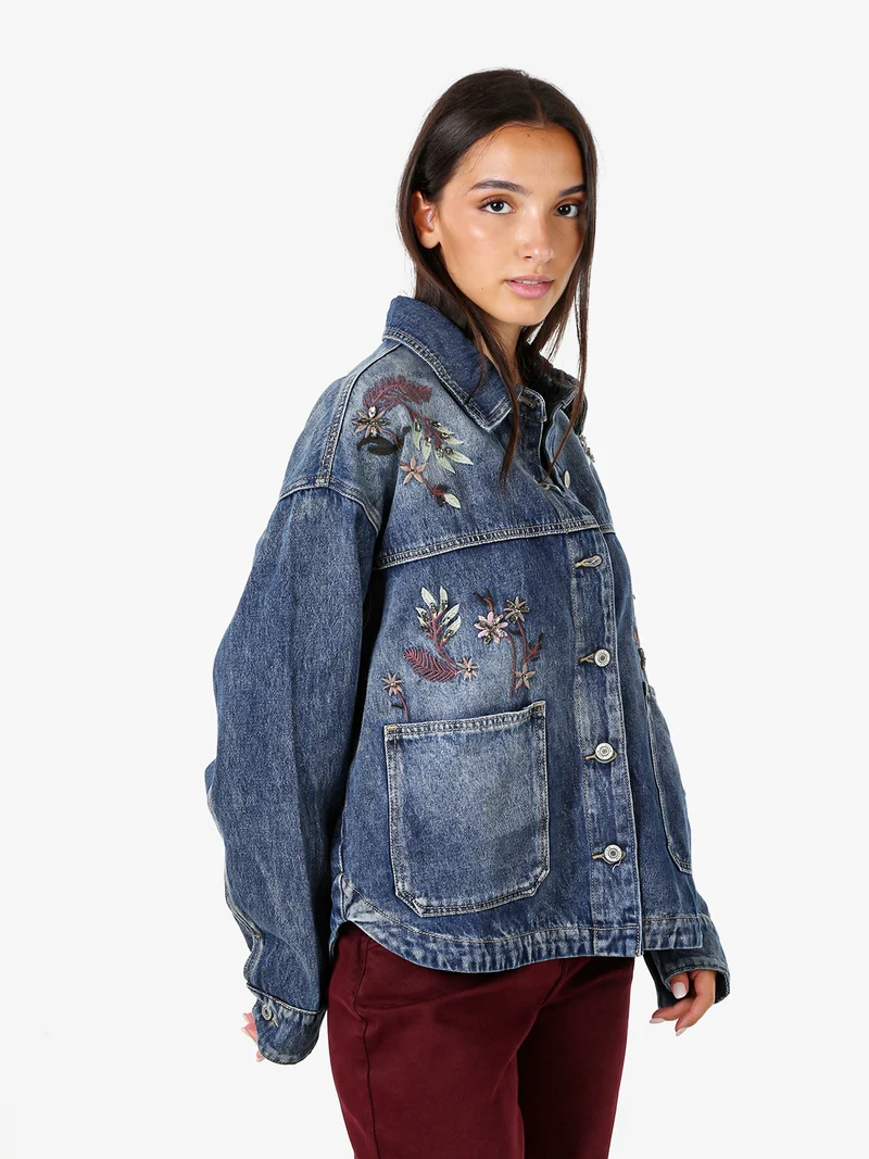 Giacca in jeans oversize da donna con ricami - jeans