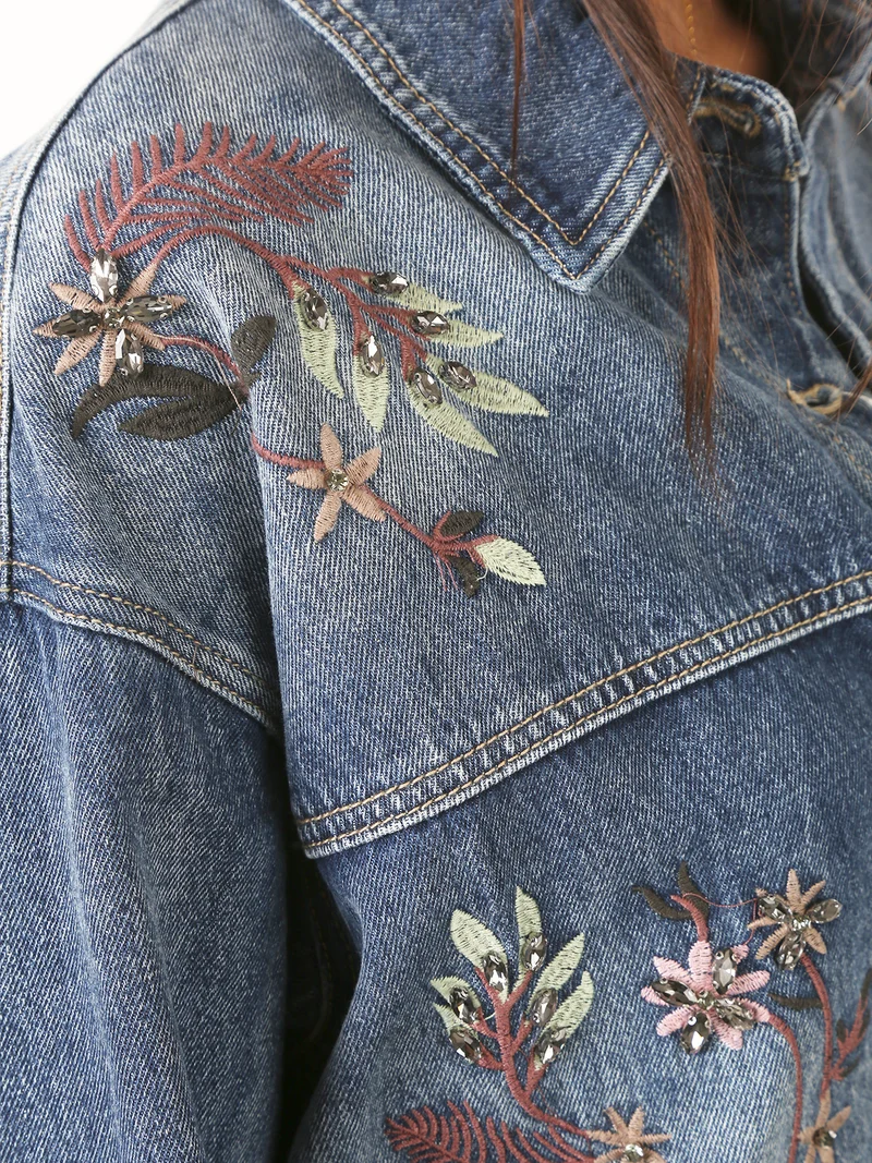 Giacca in jeans oversize da donna con ricami - jeans
