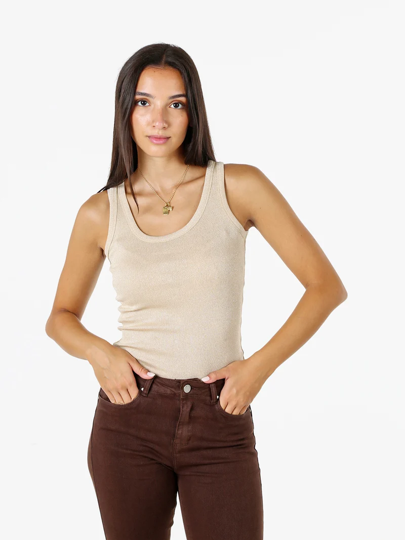 Top girocollo da donna in lurex - beige