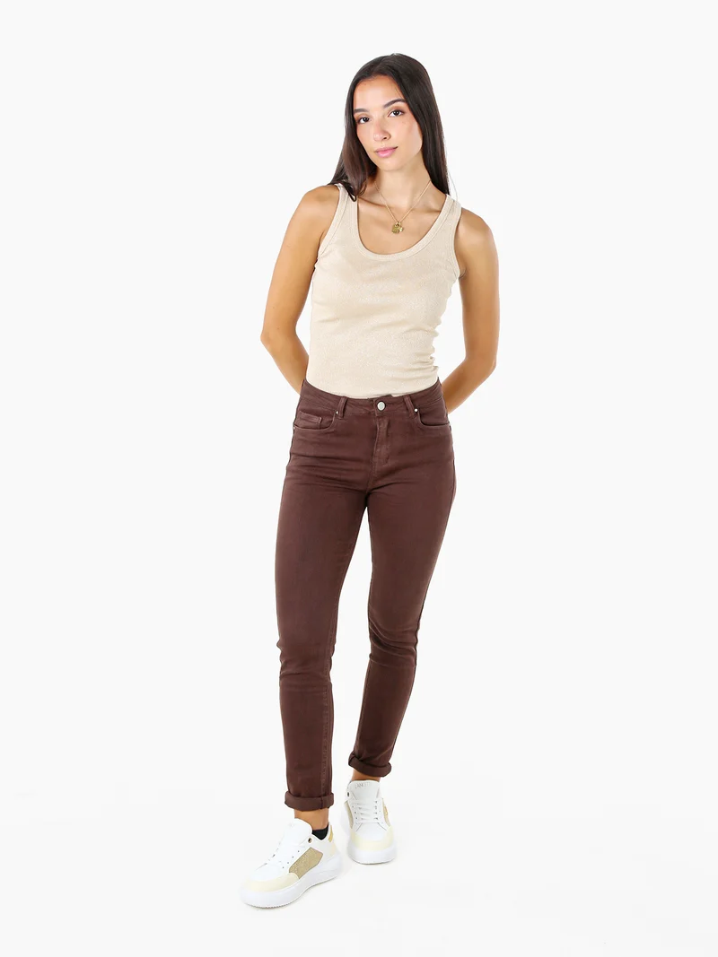 Top girocollo da donna in lurex - beige