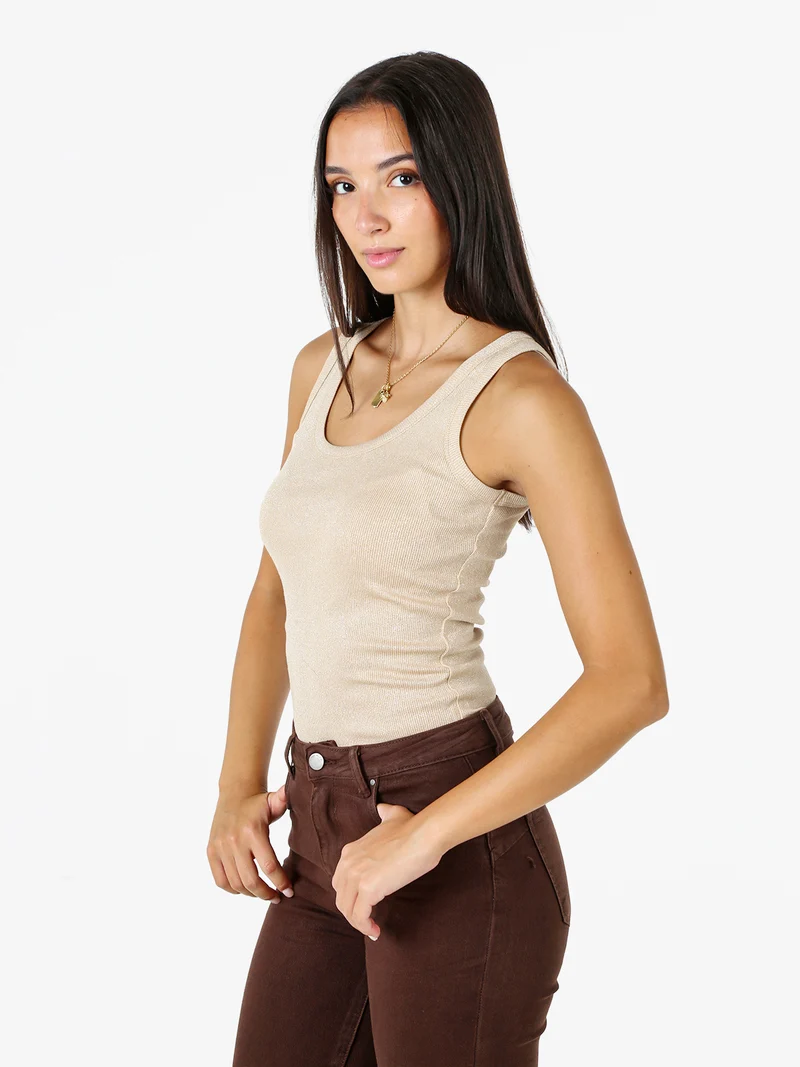 Top girocollo da donna in lurex - beige
