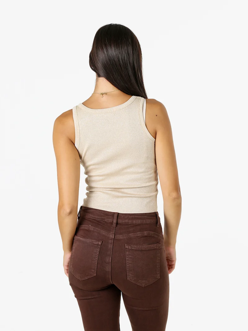 Top girocollo da donna in lurex - beige