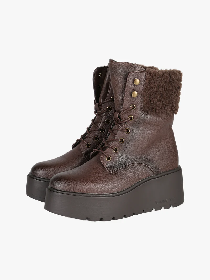 Anfibi donna chunky con dettaglio in ecopelo - moro