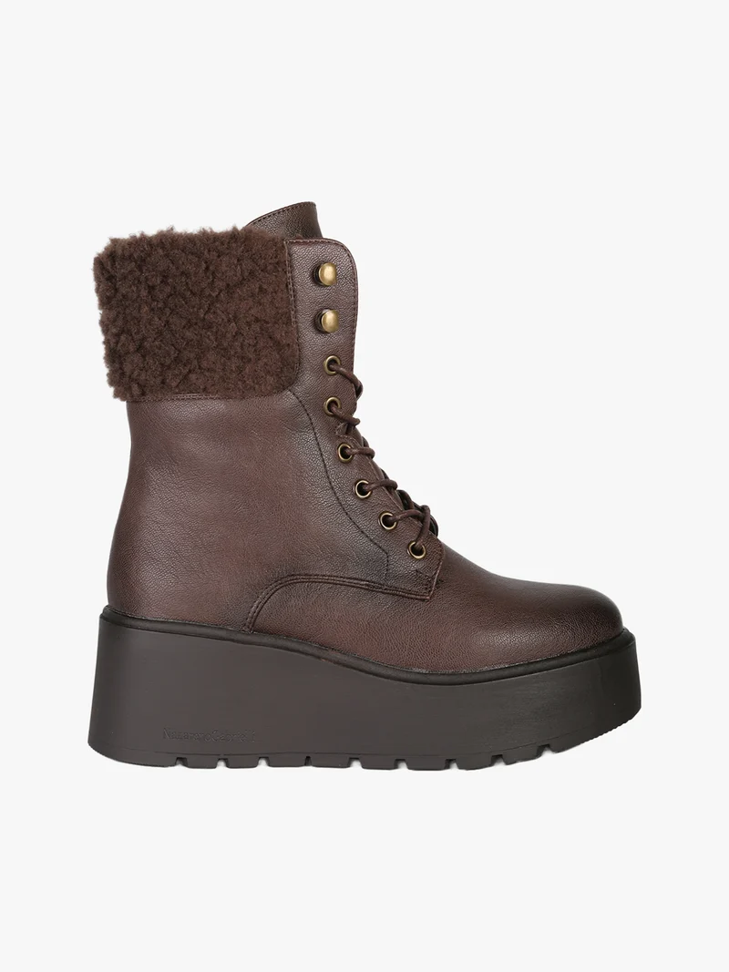 Anfibi donna chunky con dettaglio in ecopelo - moro