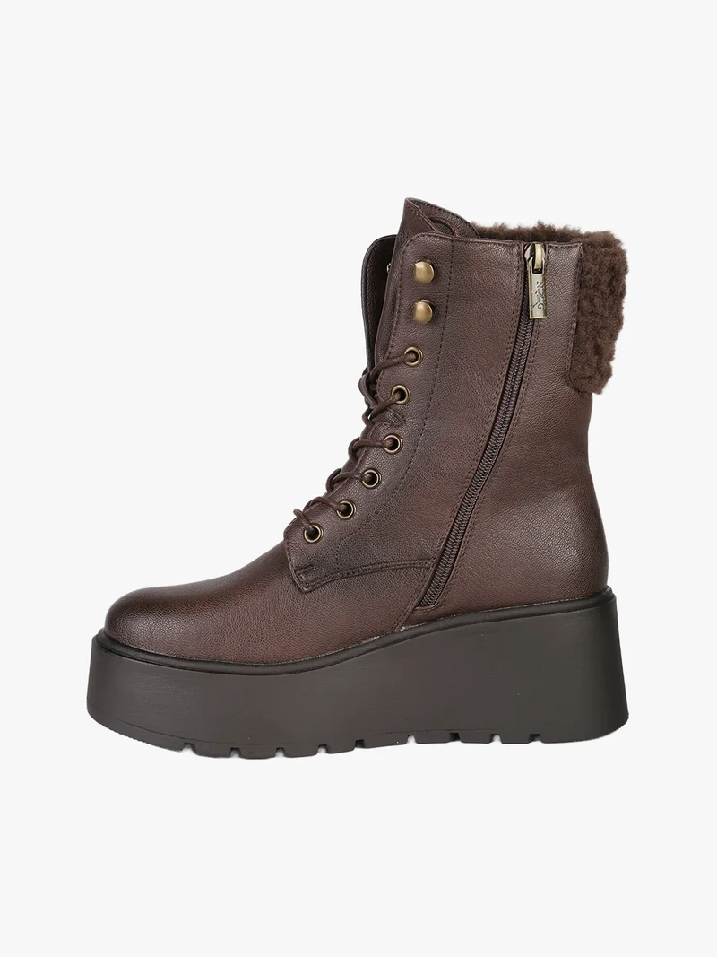 Anfibi donna chunky con dettaglio in ecopelo - moro