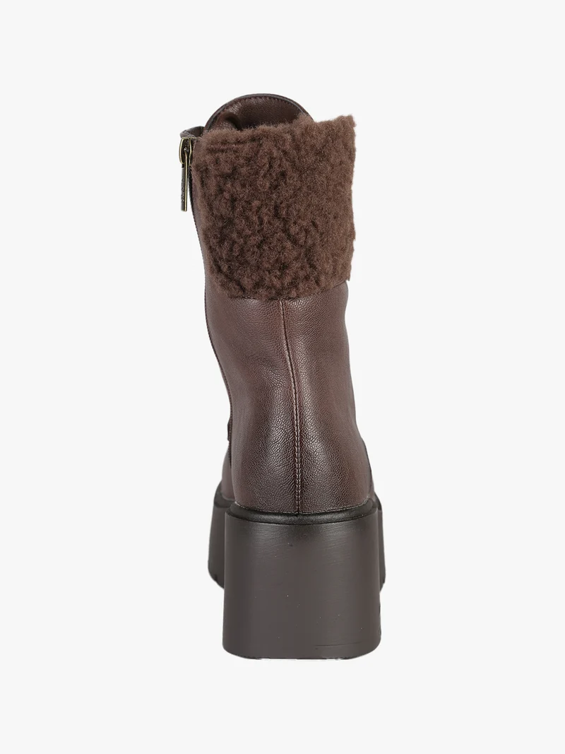 Anfibi donna chunky con dettaglio in ecopelo - moro
