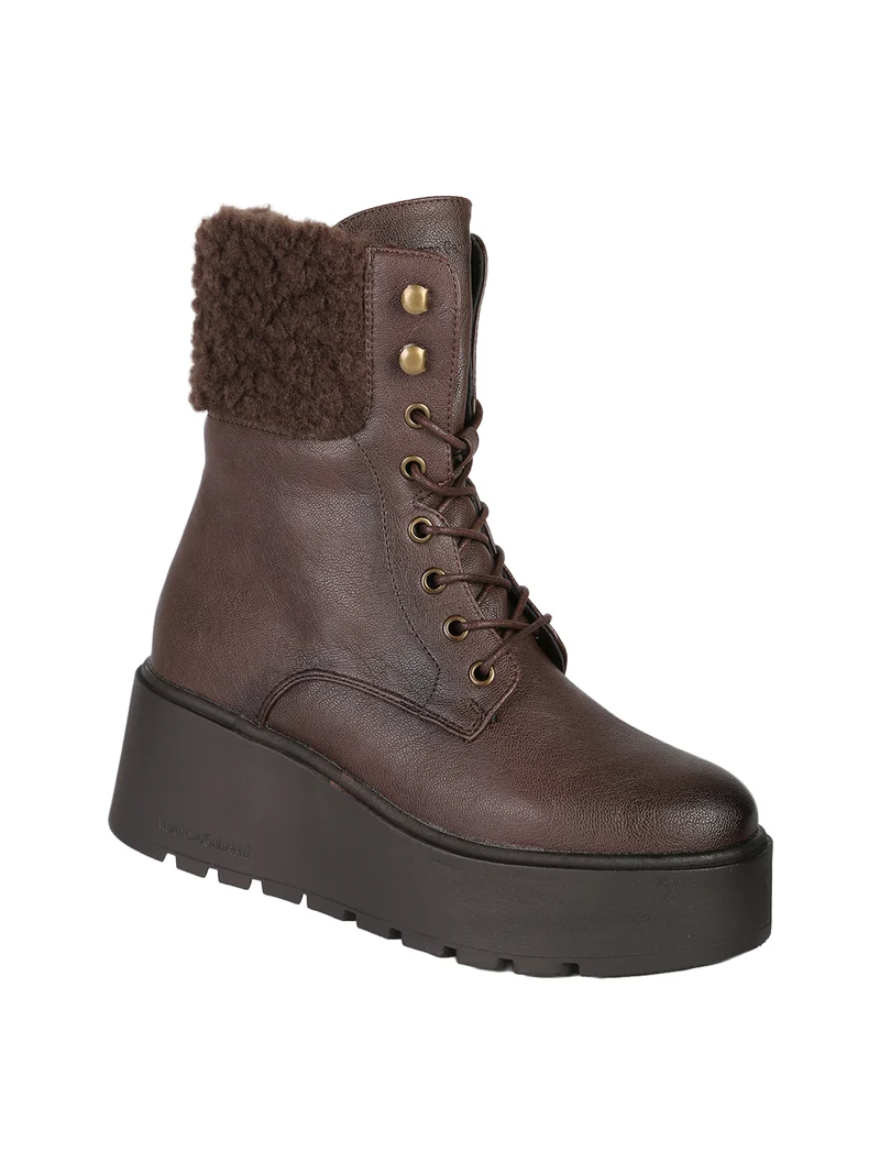 Anfibi donna chunky con dettaglio in ecopelo - moro
