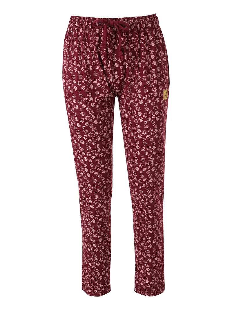 Pigiama lungo da donna in caldo cotone soft con stampa disegni - bordeaux