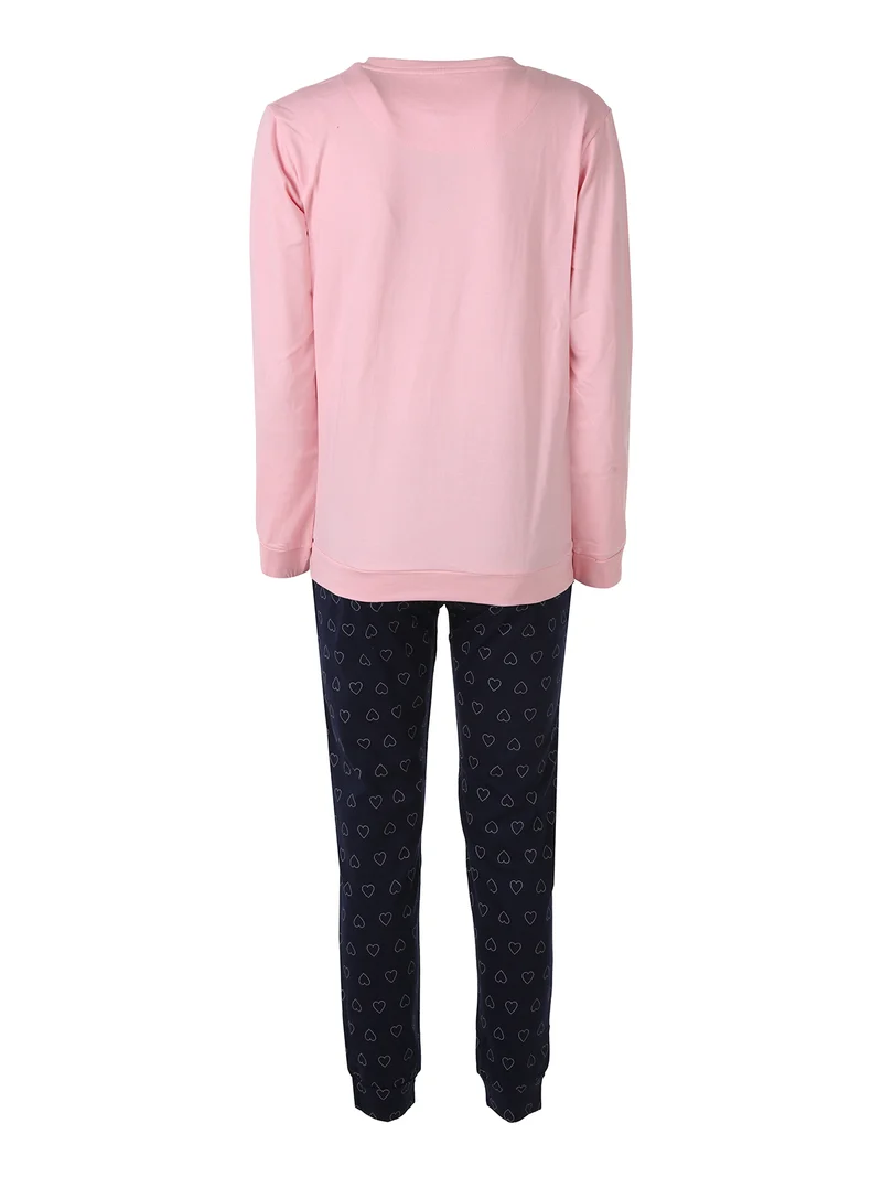 Pigiama lungo da donna in caldo cotone soft con stampa cuori - rosa