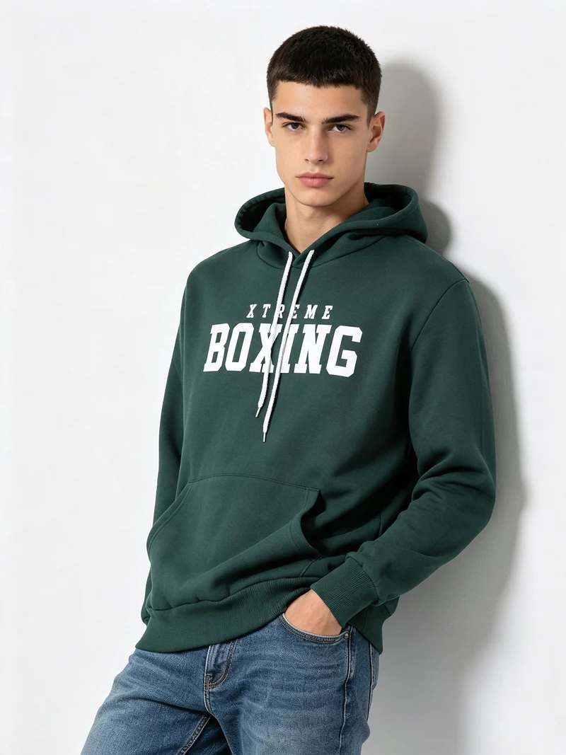 Felpa da uomo con cappuccio e interno felpato - verde