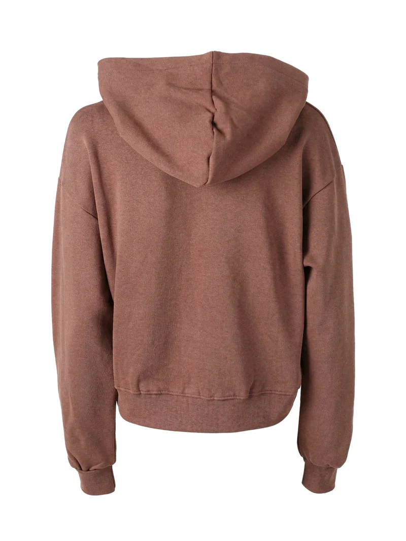 Felpa donna con cappuccio e spalle cadenti con stampa logo glitter - moro