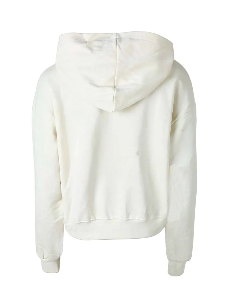 Felpa donna con cappuccio e spalle cadenti con stampa logo glitter - panna
