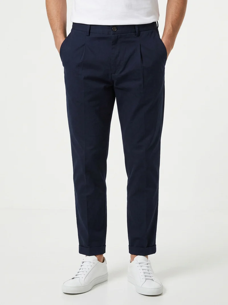 Pantaloni uomo in cotone con pieghe - blu scuro